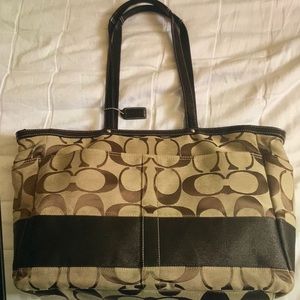 🐣A Great Gift! Classy COACH Tote Khaki/Mahogany🐥